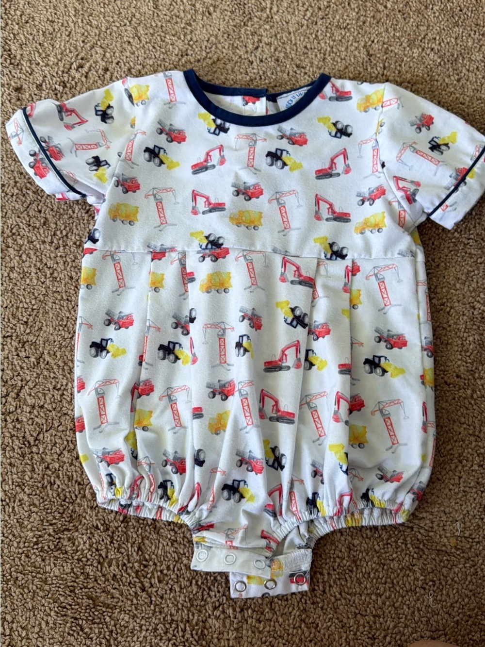Baby Construction Print Romper - White with Red & Yellow